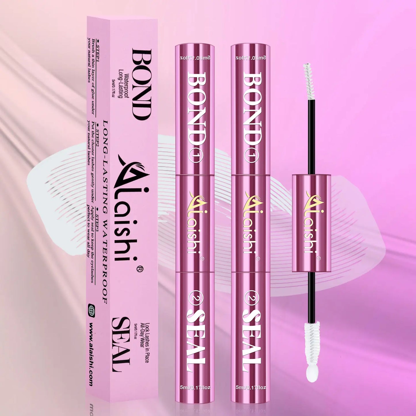 AlLAlSHI 2-in-1 Bond & Seal Cosmetic Eyelash Adhesive, Black/White Waterproof Gentle Lightweight Long-Lasting Strong Hold Glue for Individual Cluster Lashes, DIY Eyelash Extensions Beauty Product for Self-Application
