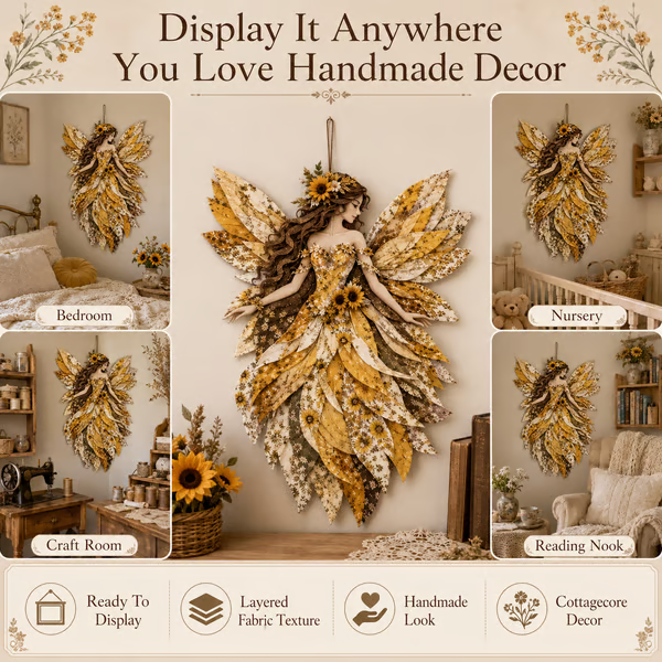 🧚♀️🌸 Premium Fairy Patchwork DIY Kit | High-Quality Layered Fabric with Floral Wings DIY Handmade Fantasy Wall Decor ✨