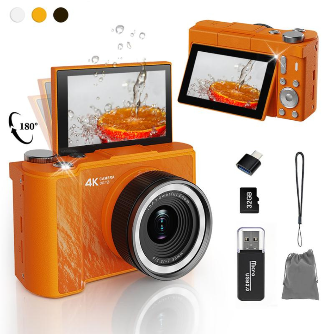 📸✨ 4K Digital Vlogging Camera with 180° Flip Screen & 32GB Card 🎥