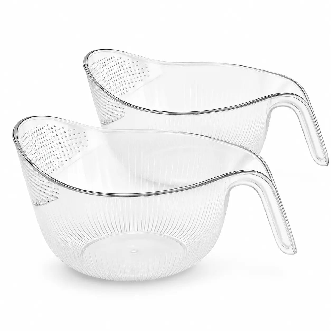 Aesthetic Multifunctional Rice Strainer with Handle - Sturdy BPA-Free Transparent Plastic Kitchen Utensil, Colander for Draining Vegetables, Fruits, Coffee Dispenser Set