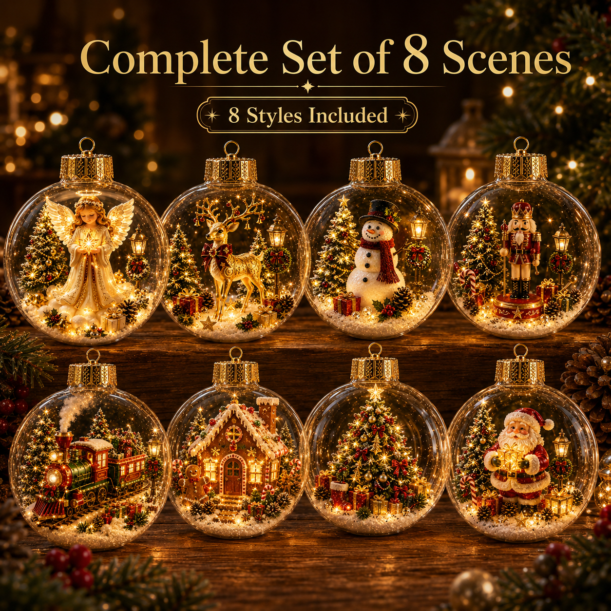 🎄 3D Miniature Christmas Globe Hanging Ornaments – 8 Collectible Scenes ✨