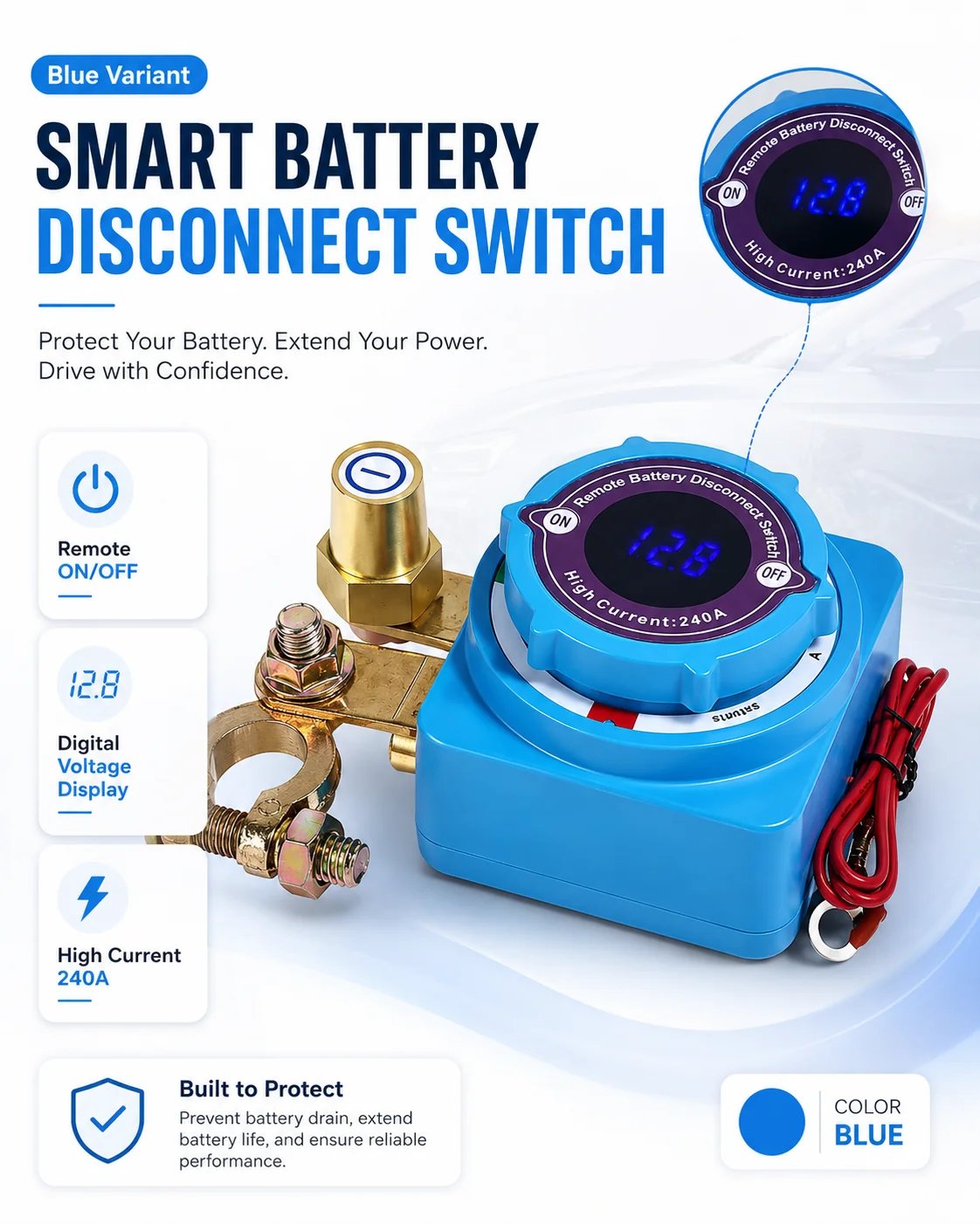 🔋Smart Remote Battery Disconnect Switch | Built-In Digital Voltage Display & Dual Wireless Key Fobs