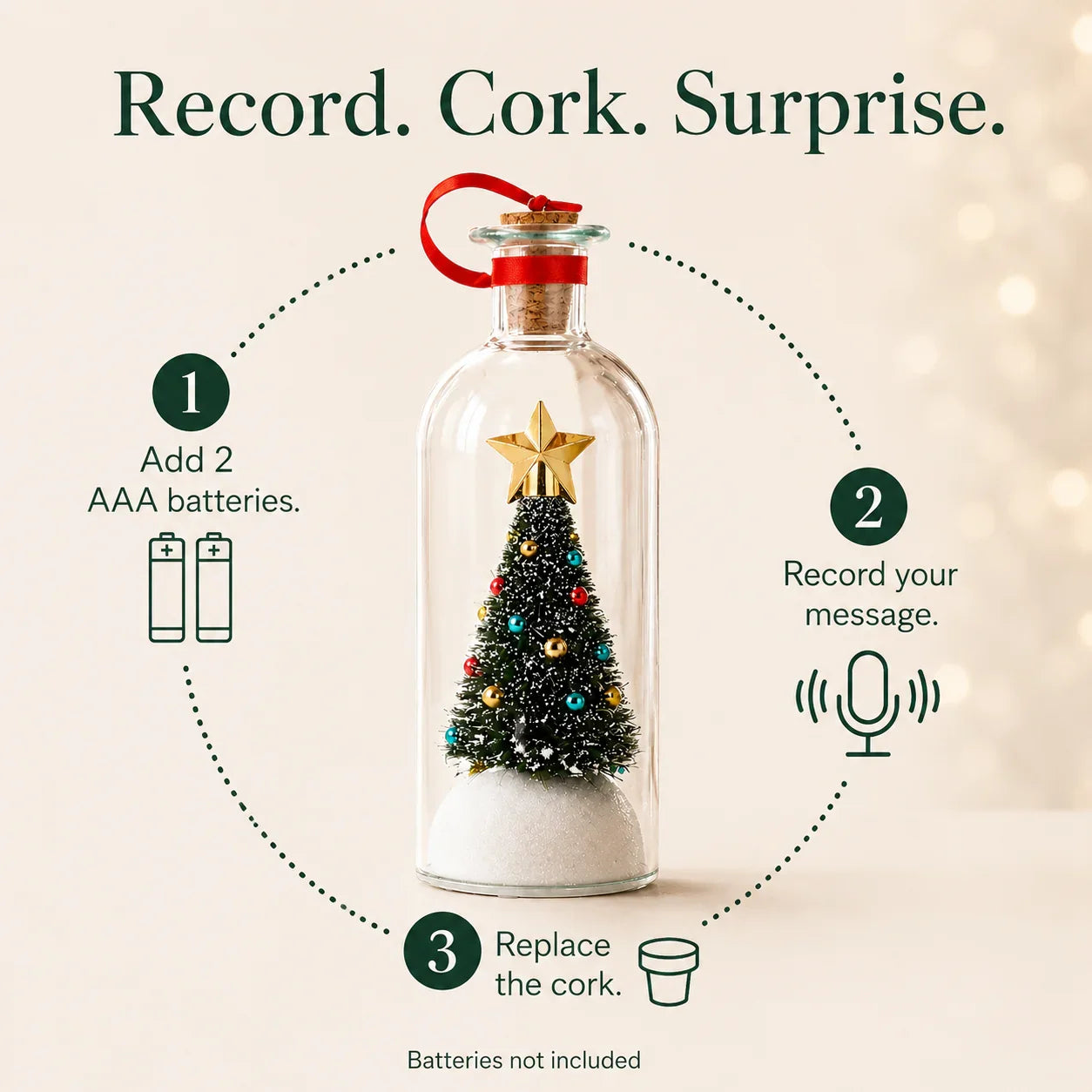 ๐ Capture Your Voice | Mr. Christmas 8" Recordable Christmas Tree Message in a Bottle with LED Light ๐