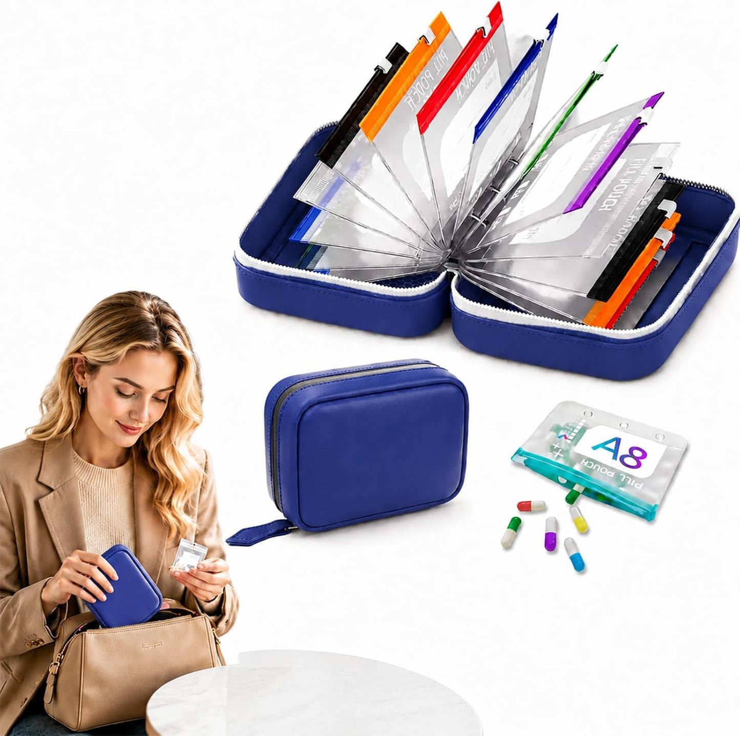 💊 14-Pouch Travel Pill Organizer – Waterproof Medicine & Vitamin Case