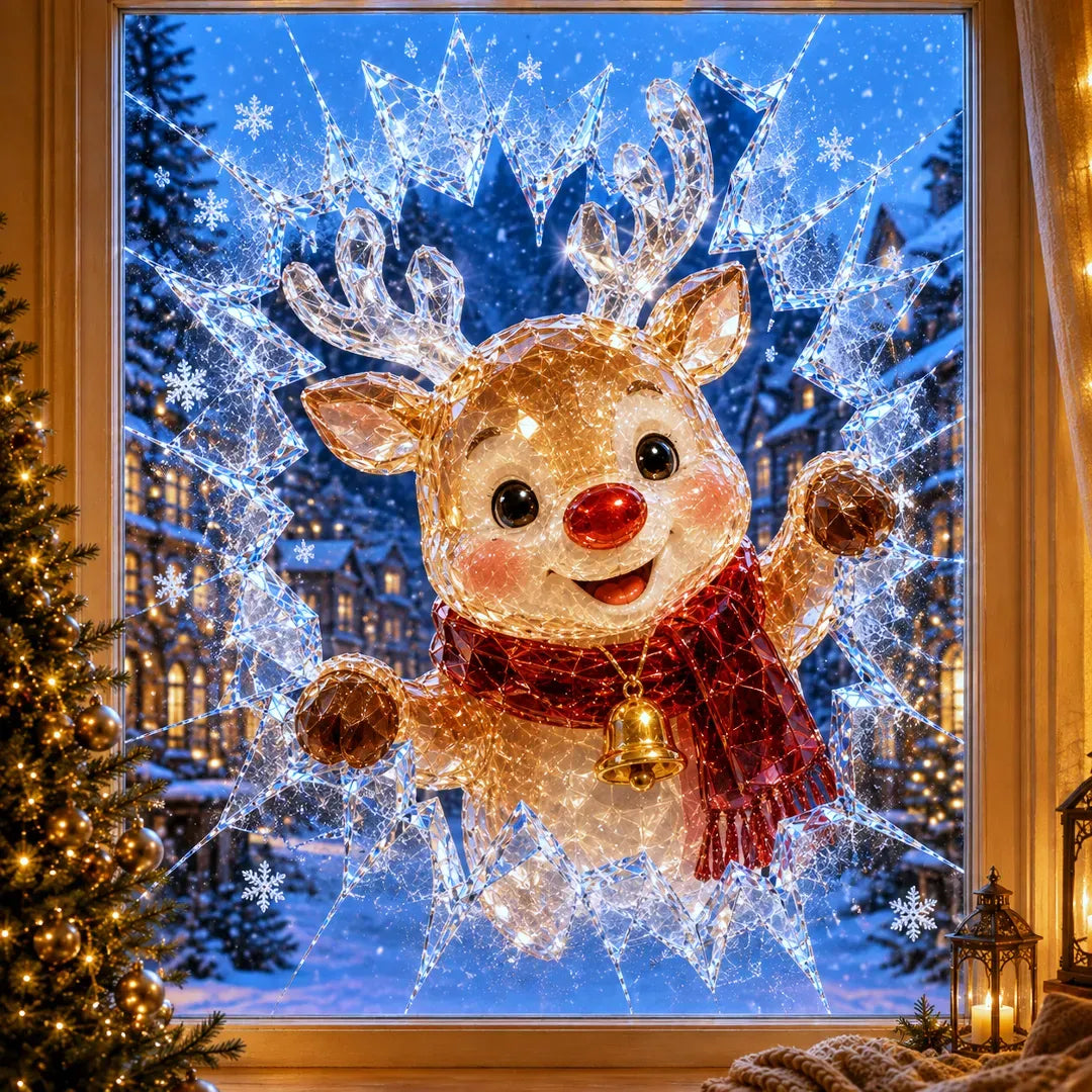 🎄 3D Shattered Glass Christmas Window Decal – Magical Holiday Character Decoration