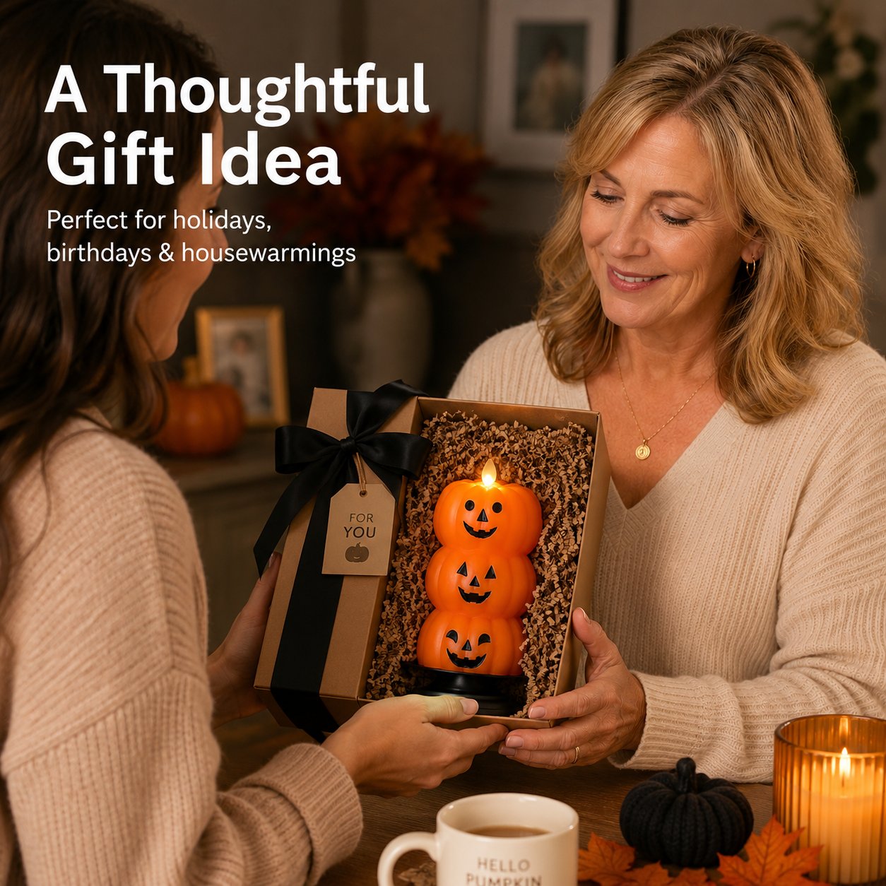 Three Tiered Halloween Pumpkin Flameless Candle Centerpiece