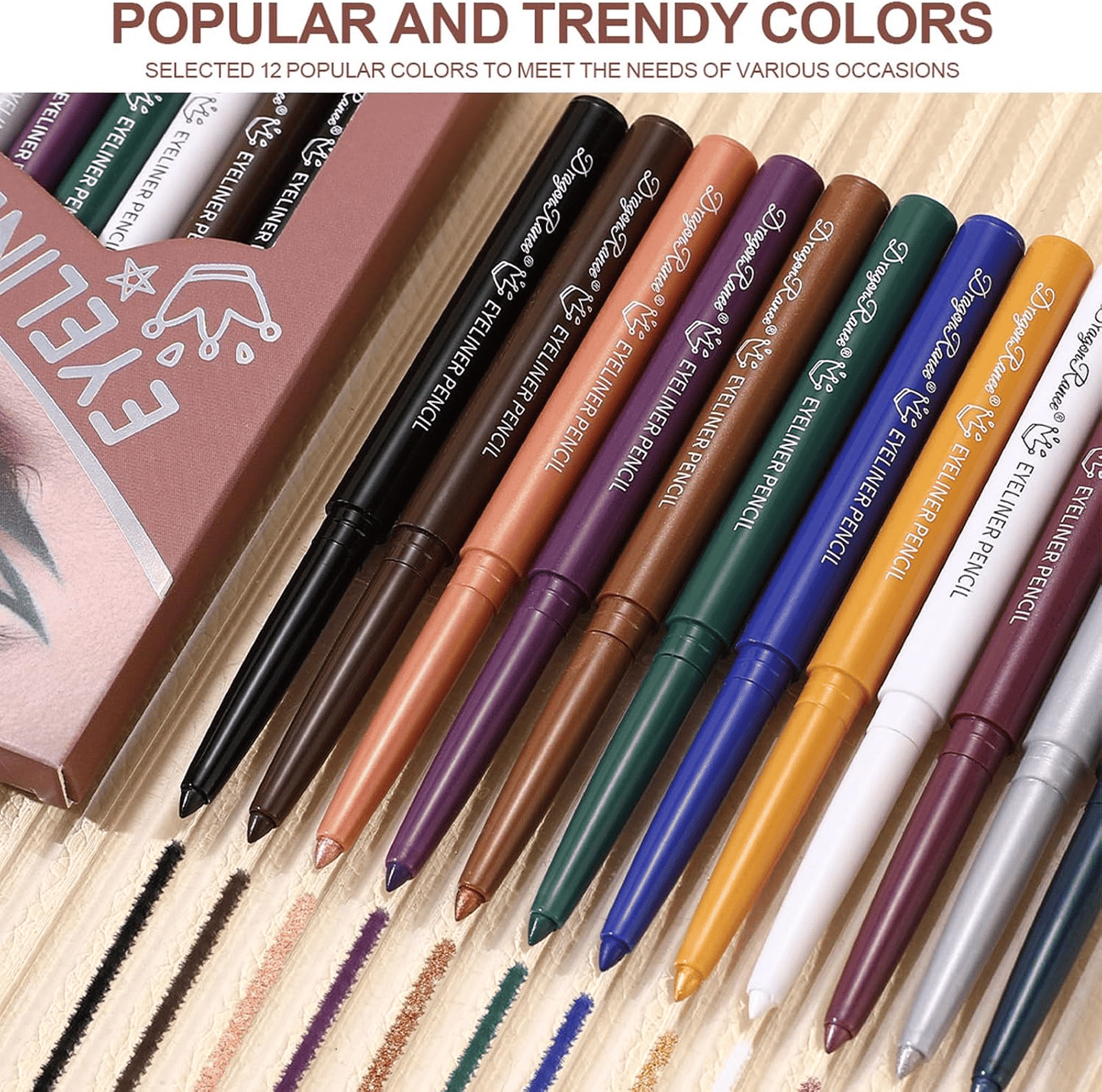 12 Colorful Eyeliner Pen Set, Pearl Glitter Metallic Eye Shadow Pencil