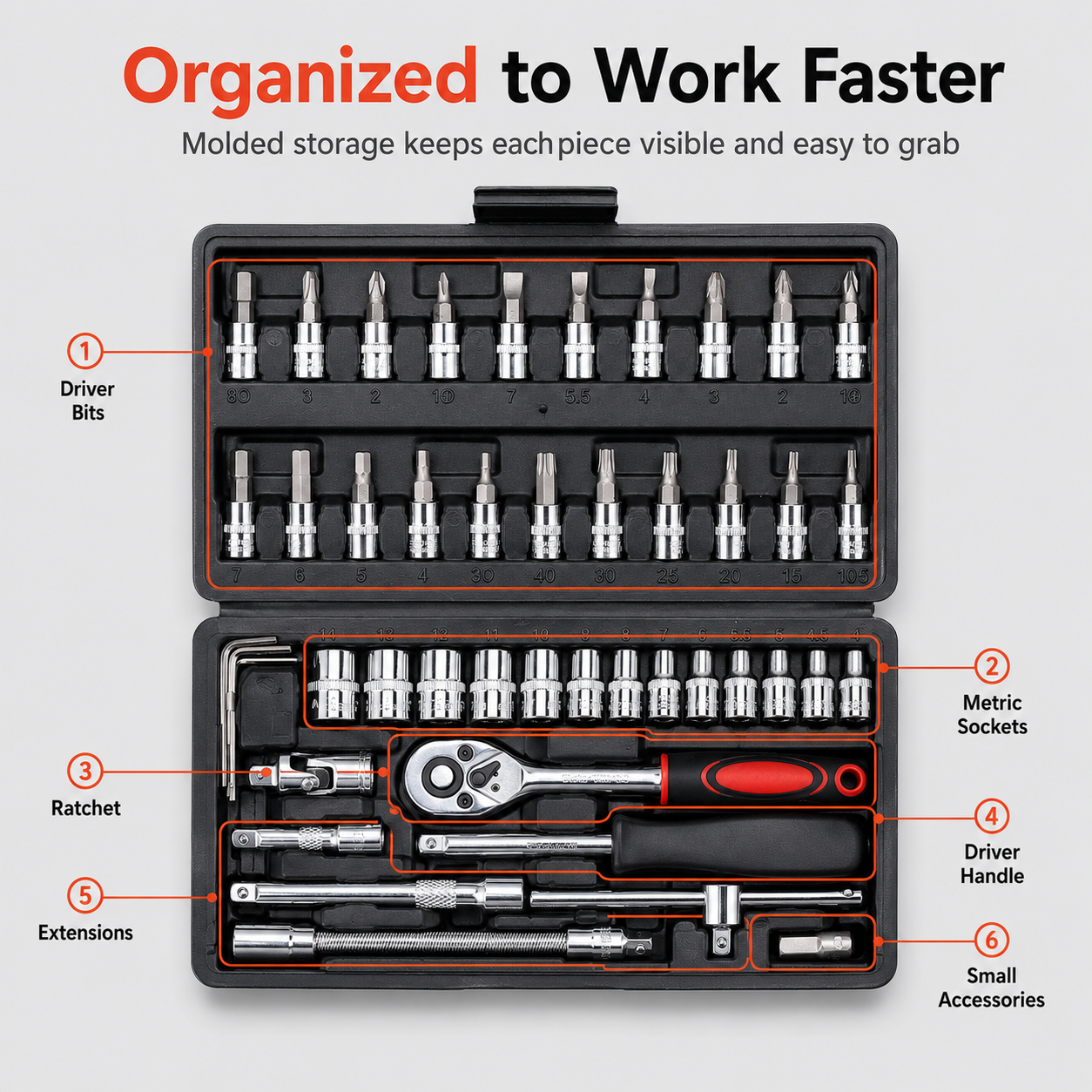 🔧 46-Piece Precision Socket Set – Compact 1/4" Drive Kit
