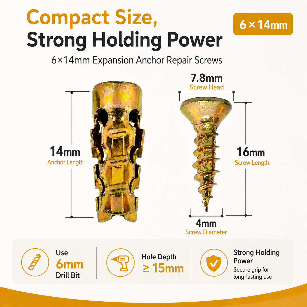 🔩 6×14mm Short Expansion Screw Set for Cabinet Hinge Repair & Stripped Thread Restoration