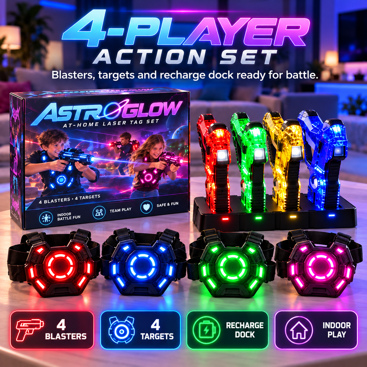 โก 50% OFF 4-Player Laser Tag Set โ Rechargeable Indoor Battle Game for Kids & Family ๐ฏ