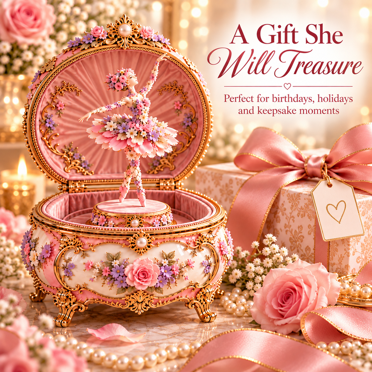 🌸 50% OFF Floral Ballerina Music Box – A Romantic Keepsake With a Magical Butterfly Reveal 🦋