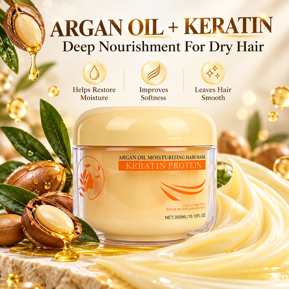🌿 50% OFF Keratin Protein Hair Mask – Smooth Frizz, Nourish Dry Hair & Boost Shine ✨