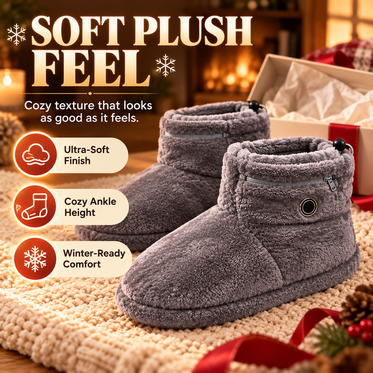 🔥 50% OFF Heated Plush Slippers – Soft Cozy Warmth For Cold Days ❄️
