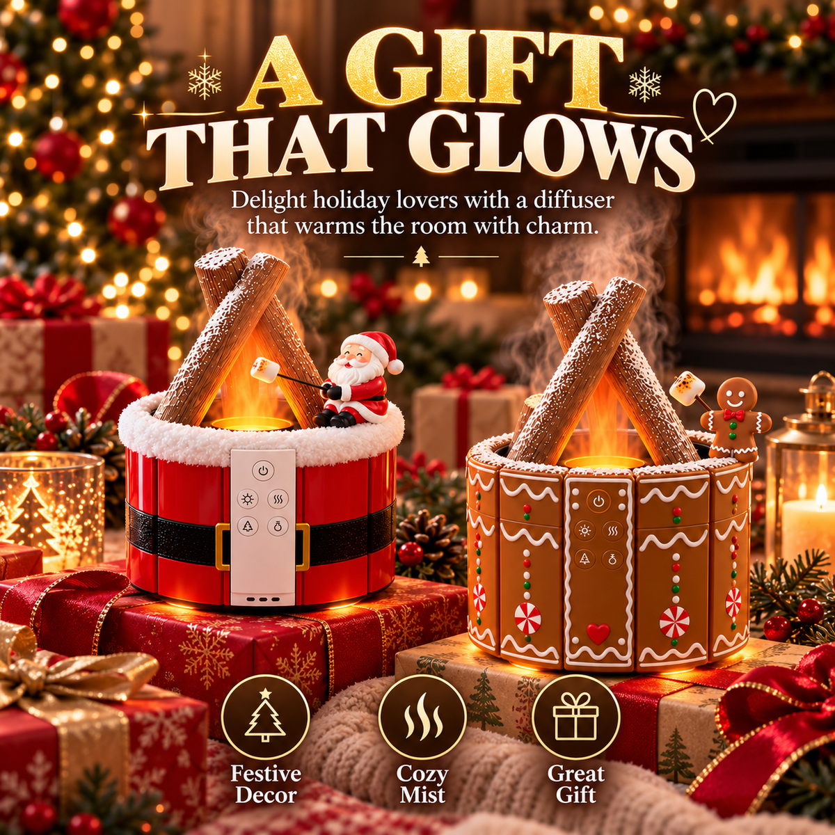 🎄Christmas Flame-Effect Aroma Diffuser ✨ Turn Any Corner Into a Cozy Christmas Moment