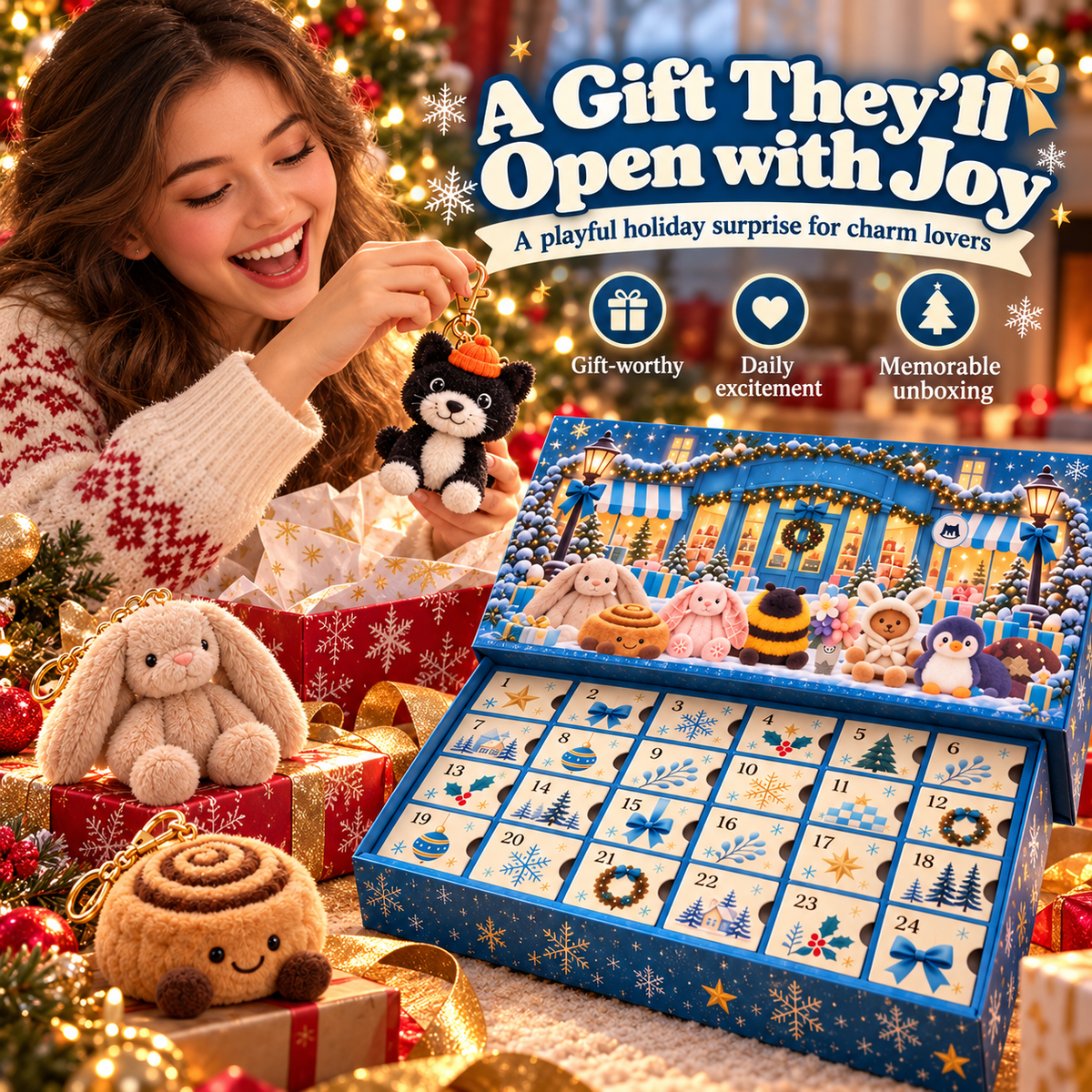 🎄🎁 24-Day Plush Charm Advent Calendar – A Cute Surprise to Unbox Every Day
