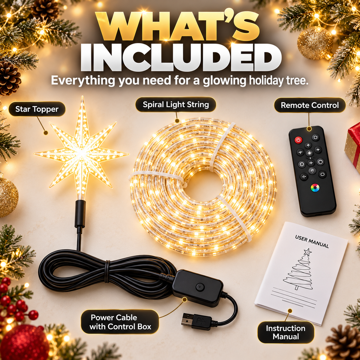 🎄 App-Controlled Christmas Tree Spiral Lights with Star Topper & Remote