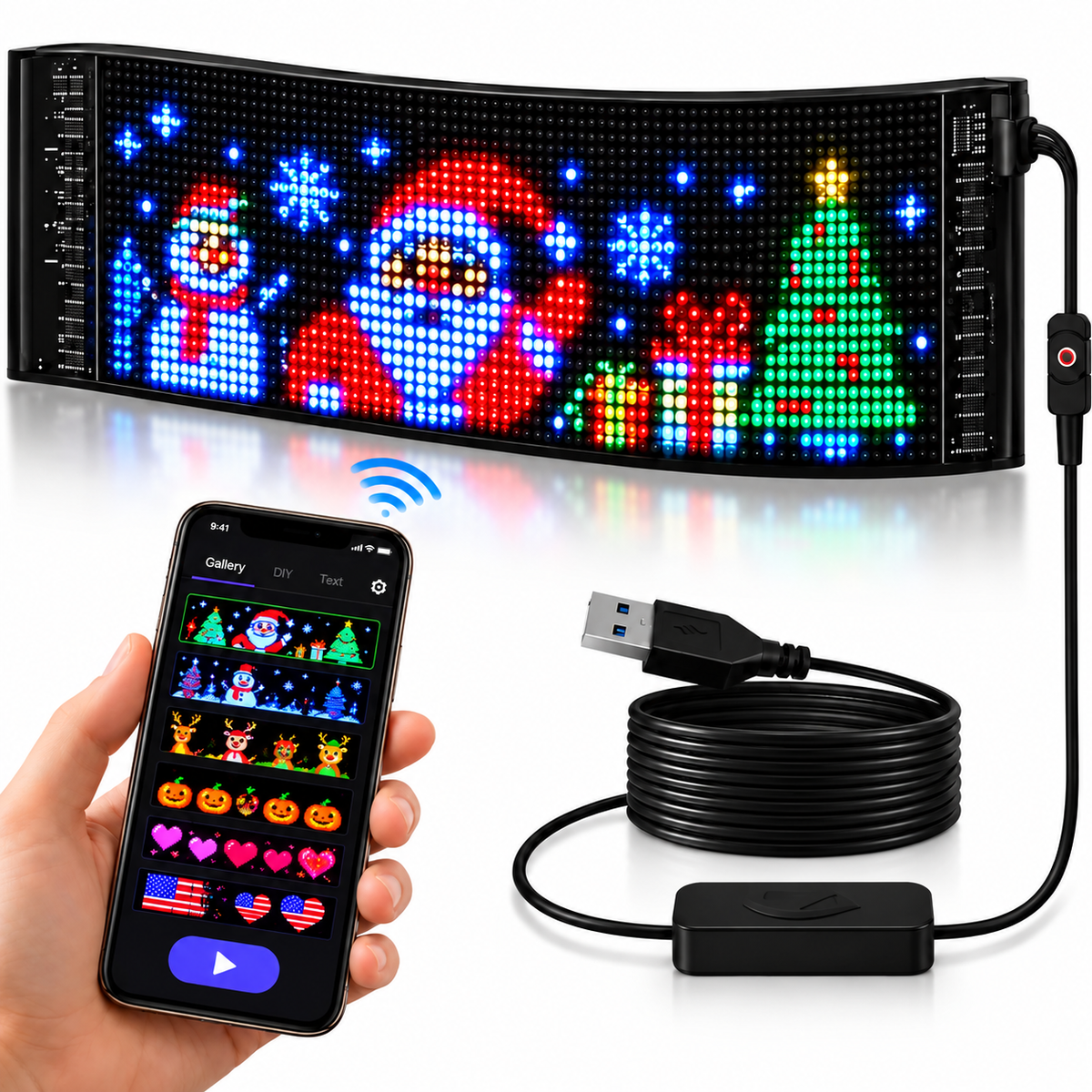 ๐ Animated Christmas LED Rear Window Panel โ App Controlled Car Display