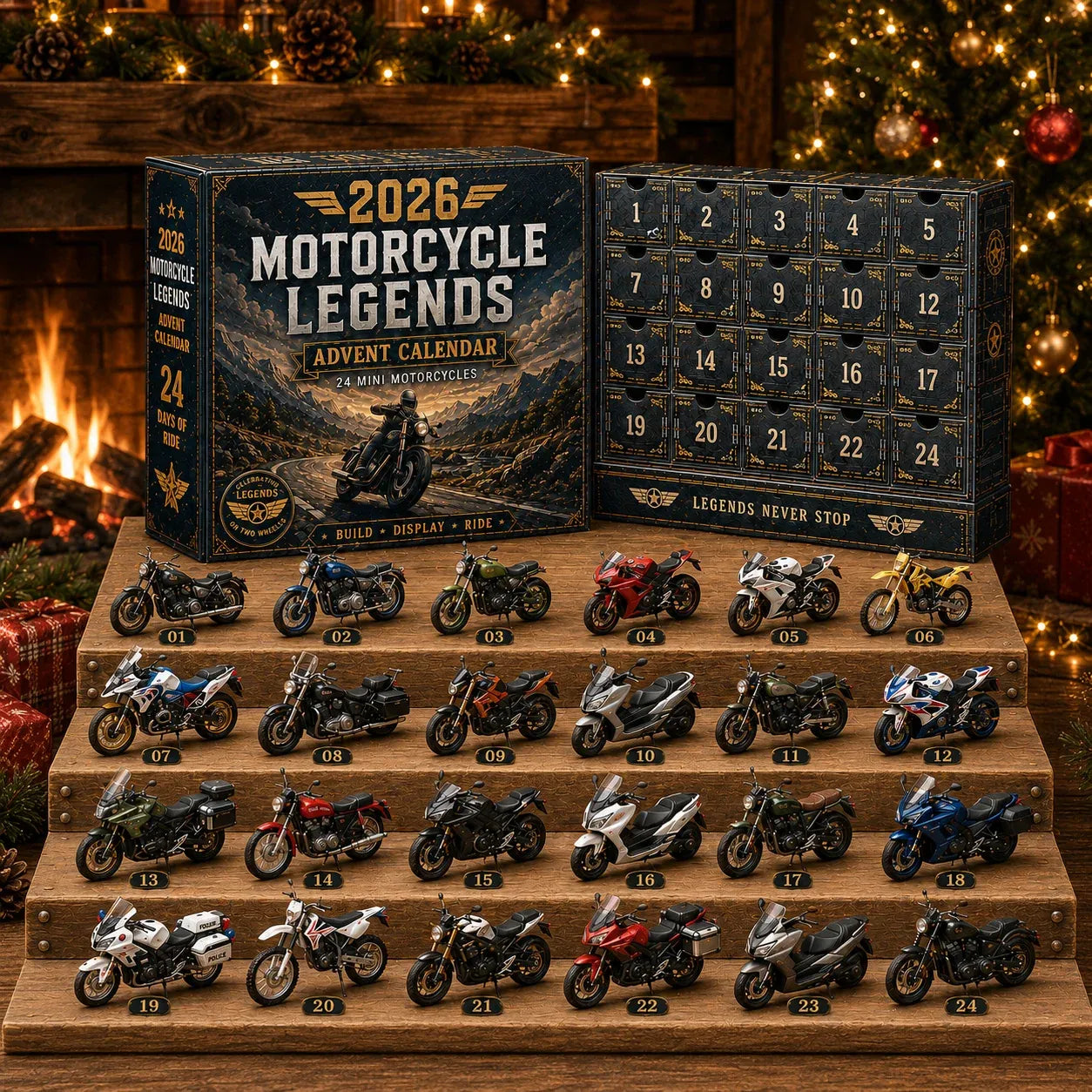 🔥🎁2026 Motorcycle Legends Advent Calendar – 24 Days, 24 Mini Motorcycles, 24 Legendary Rides