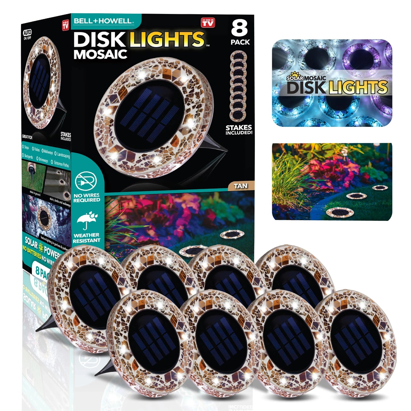 ✨4/8 Pack Solar Outdoor Mosaic Disk Lights, Waterproof Decorative Pathway LED Light