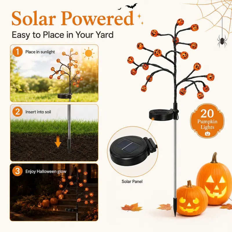 ๐ Pumpkin Solar Stake Lights โ Halloween Outdoor Yard Decor