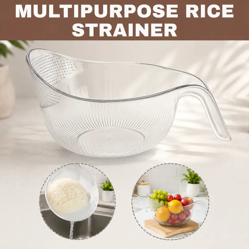 🍚🥣✨ Multipurpose Rice Strainer Bowl with Handle – Easy-Drain Kitchen Colander 💧👩🍳🥕🥦