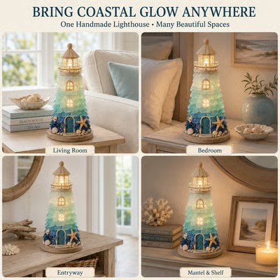 🌊🧜♀️✨ DIY Sea Glass Lighthouse Kit 🎨🗼– Light-Up Coastal Craft & Handmade Home Decor 🏠💡🏖️