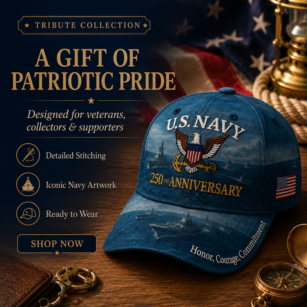 ⚓U.S. Navy 250th Anniversary Commemorative Embroidered Cap 🇺🇸