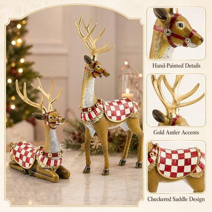 🎄Christmas in August Favorite: Handcrafted Set of 2 Classic Saddle Deer 🎁