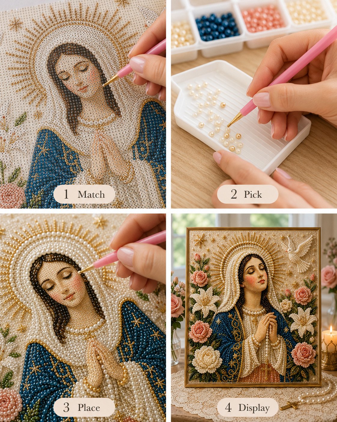 🎉🙏 Divine Pearl Bead Virgin Mary Icon – A Peaceful DIY Faith Art Gift ✨