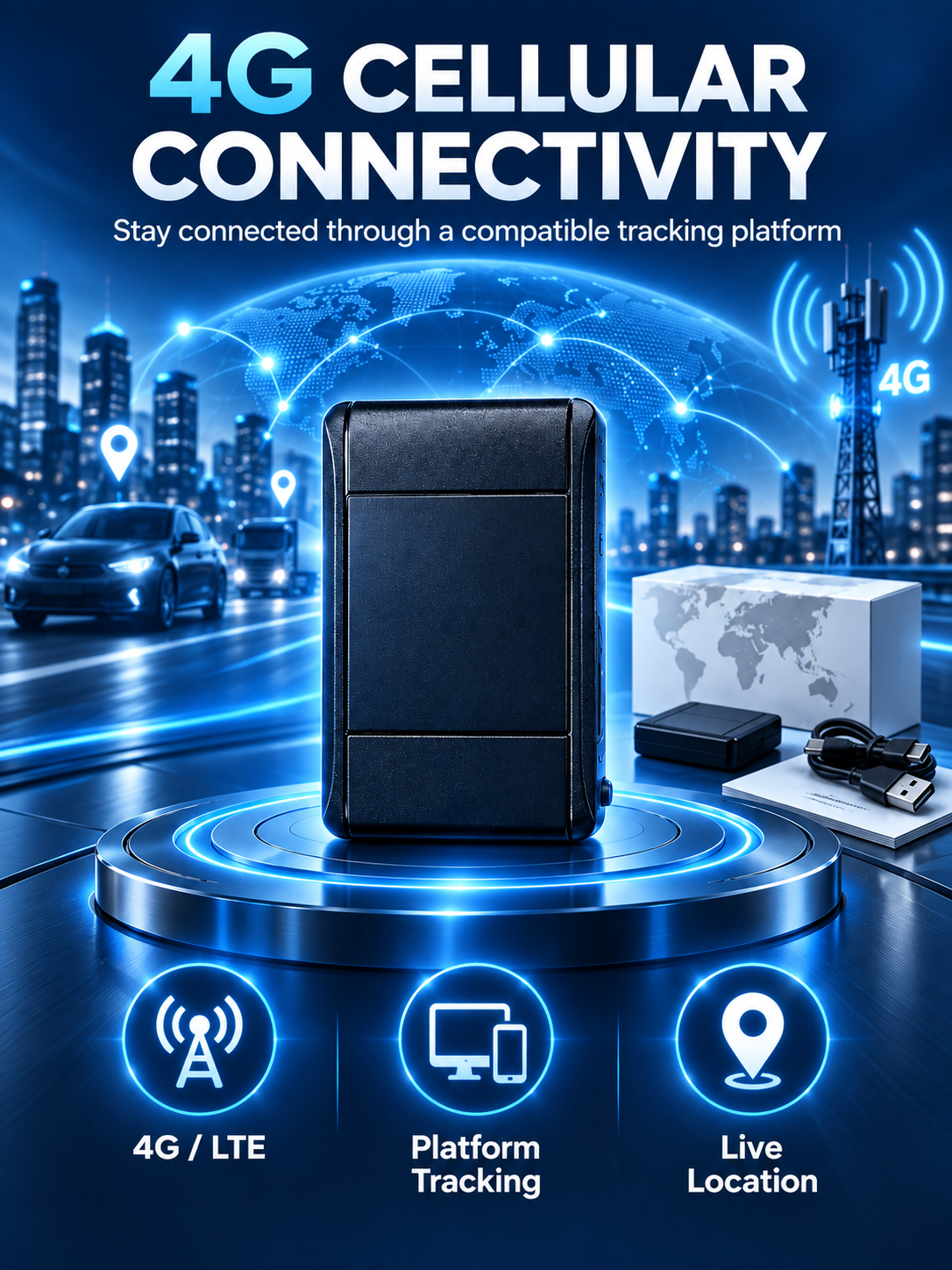 📍 4G Magnetic GPS Tracker – Rechargeable Vehicle & Asset Locator