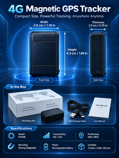 📍 4G Magnetic GPS Tracker – Rechargeable Vehicle & Asset Locator