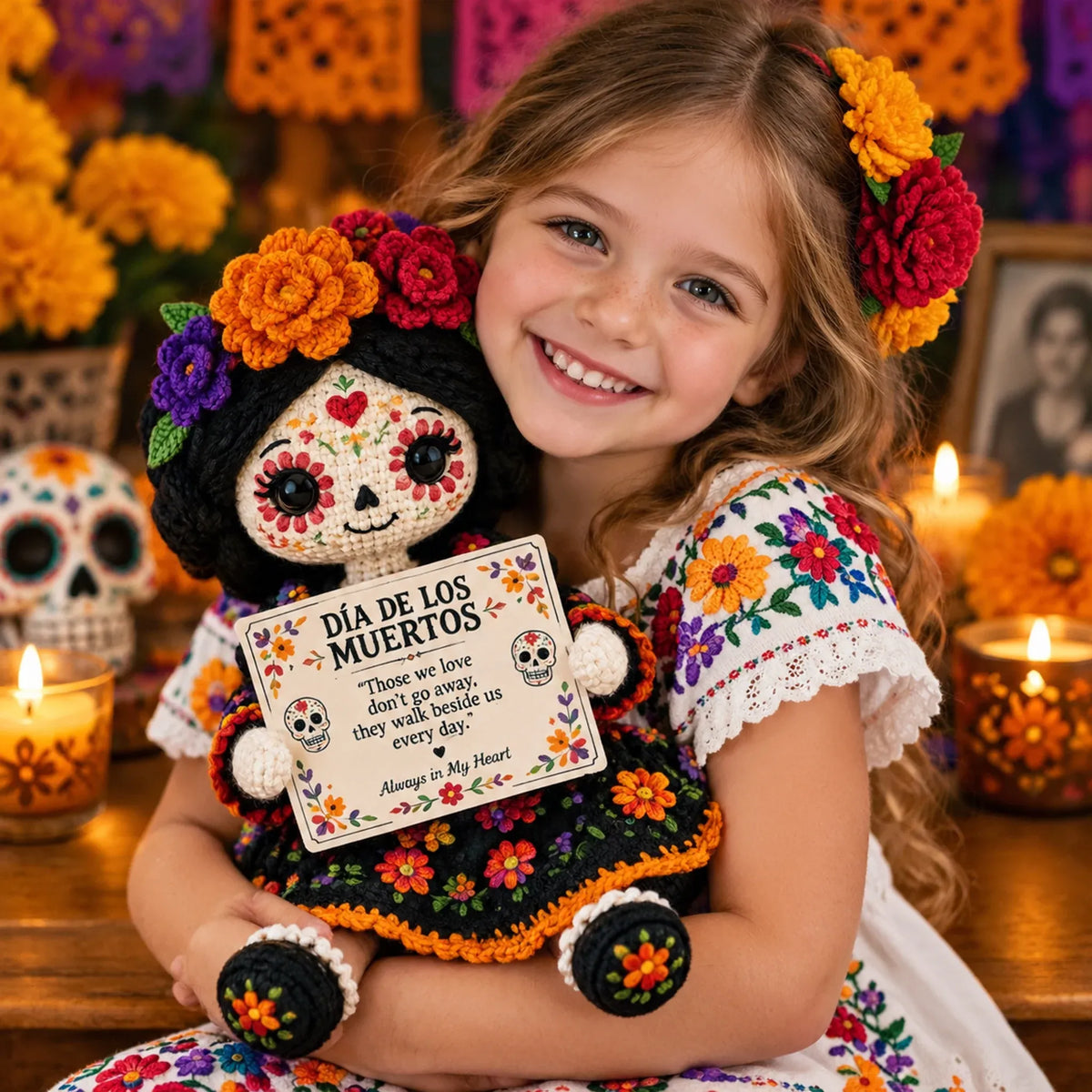 🖤Handcrafted Día de los Muertos Catrina Crochet Doll – Sugar Skull Memorial Keepsake