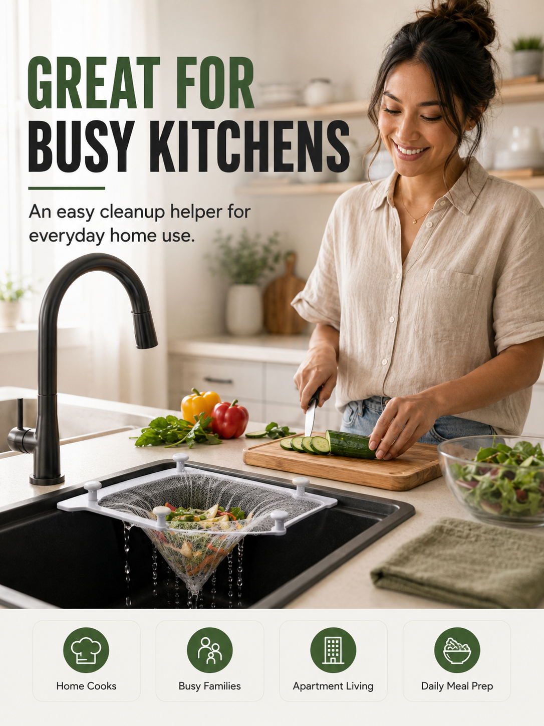 🗑️ Smart Sink Strainer Holder Kit With 50 Mesh Bags – Keep Food Scraps Away From Your Drain