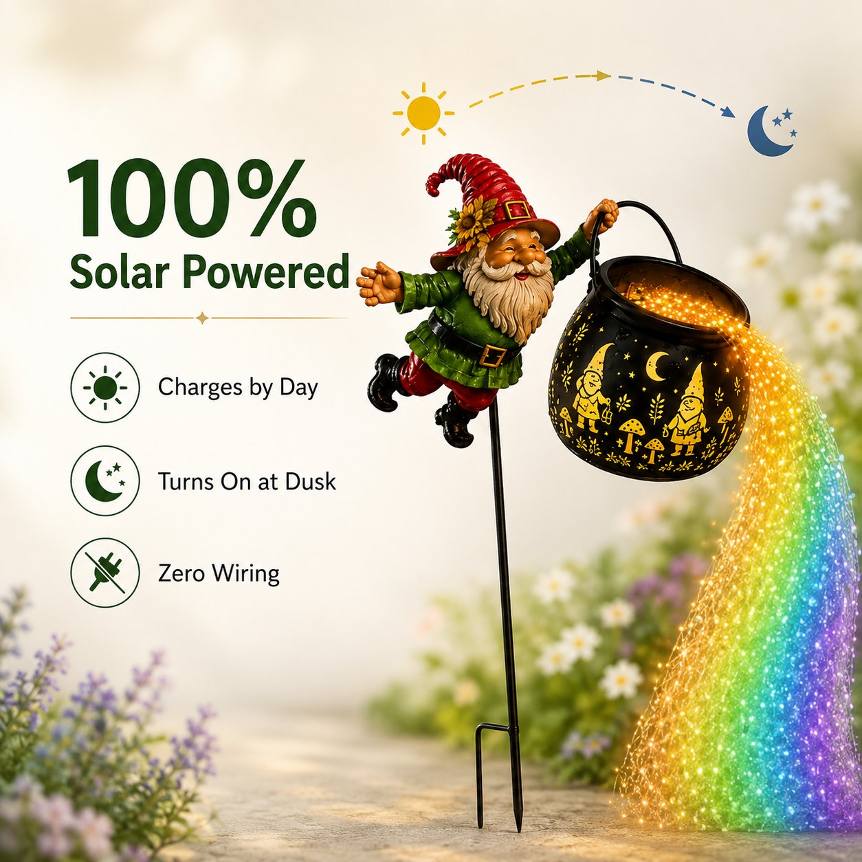 🌈 Gnome Cauldron Solar Garden Light ✨