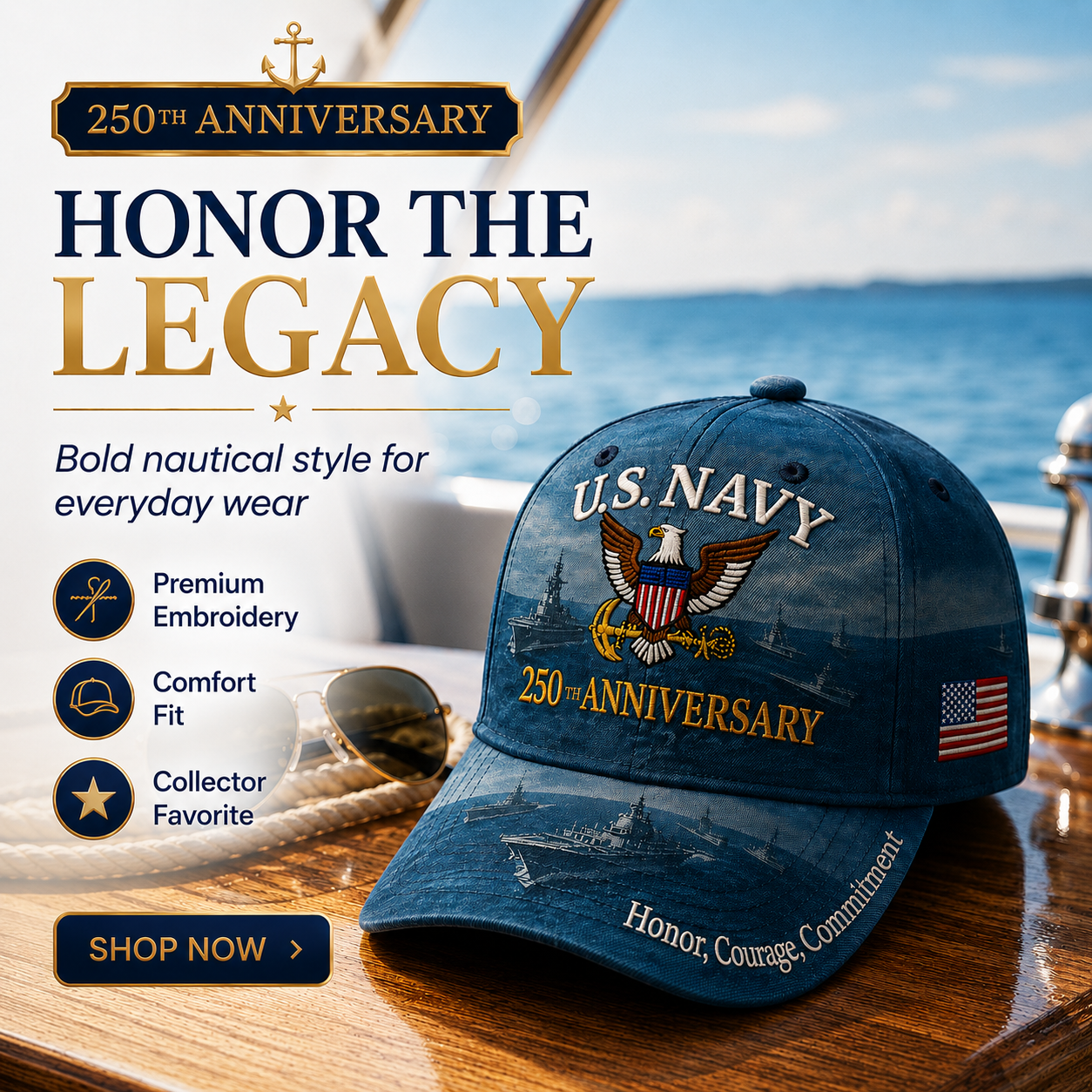 ⚓U.S. Navy 250th Anniversary Commemorative Embroidered Cap 🇺🇸