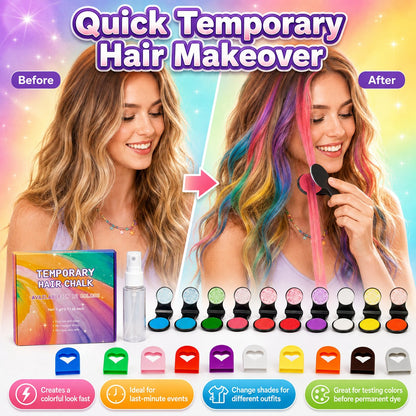 🔥  🌈 12-Color Temporary Hair Chalk Set with Applicators