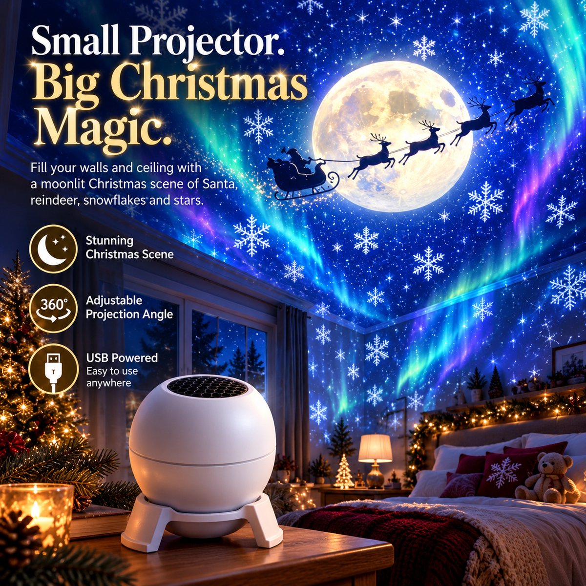 🎄 Christmas Projector Light – Indoor Holiday Projection Lamp for Walls & Ceilings