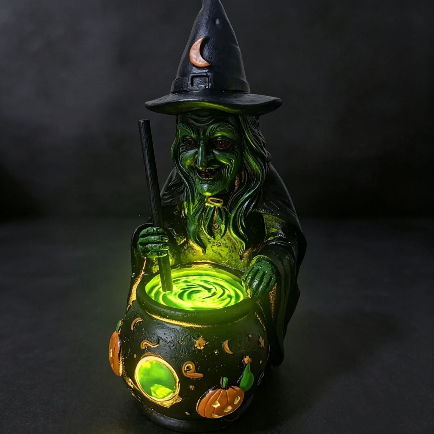 🎃 3D Resin Wicked Witch Cauldron LED Lamp: Spooky Glowing Magic Potion Pot ✨