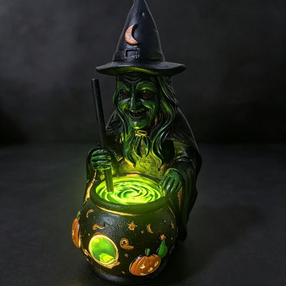 🎃 3D Resin Wicked Witch Cauldron LED Lamp: Spooky Glowing Magic Potion Pot ✨