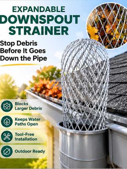 🍂 Expandable Metal Gutter Guard – Flexible Anti-Clog Downspout Leaf & Debris Strainer
