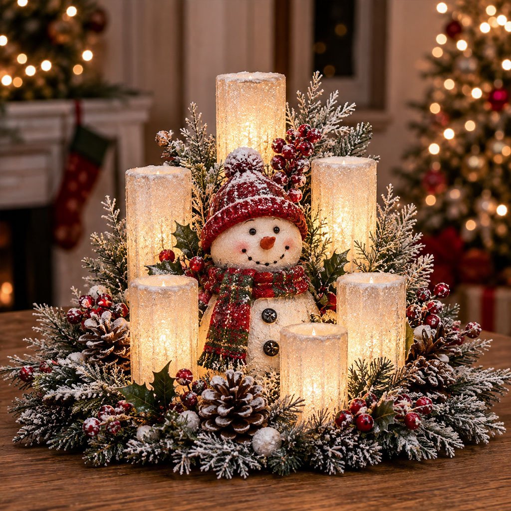🌲Christmas Lighted Centerpiece with Flameless Candle Glow