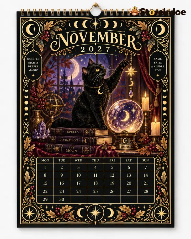 🌙 Moonlit Whispers 2027 – Mystical Black Cat Celestial Wall Calendar：A Little Magic for Every Month of 2027