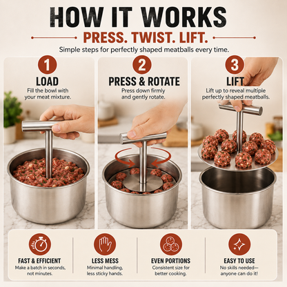 🔥 49% OFF TODAY🍝 Stainless Steel Meatball Press – Perfect Meatballs Every Time