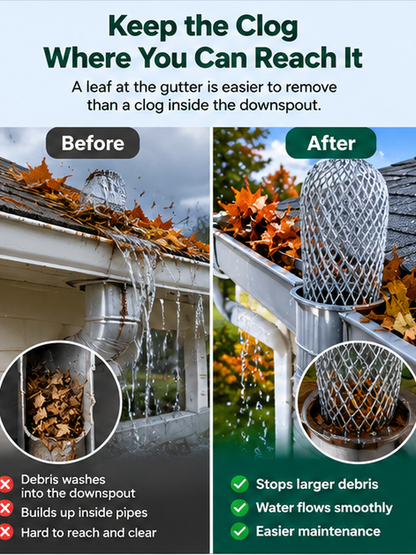 🍂 Expandable Metal Gutter Guard – Flexible Anti-Clog Downspout Leaf & Debris Strainer