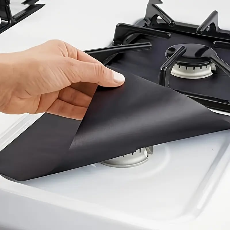 🥘 Reusable Gas Stove Burner Liners – 10.6 x 10.6 in | Heat-Resistant Cooktop Protector Mats | Set of 4 | ♻️