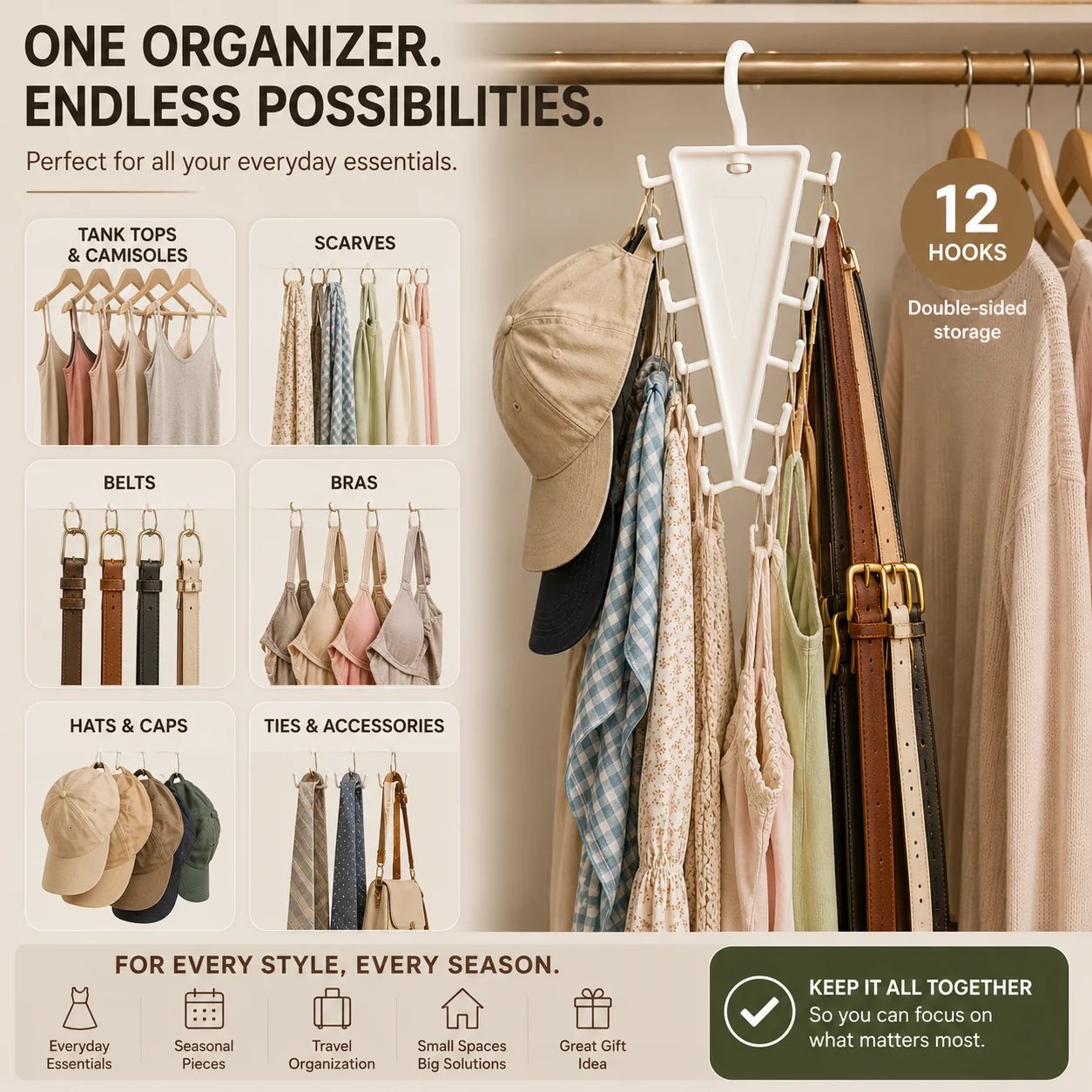 👚 12-Hook Vertical Closet Organizer | Space-Saving Storage