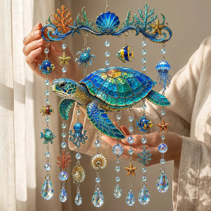 🔥🐋🐢🐬Ocean-Themed Crystal Wind Chime – 🌊Bring the Ocean Glow to Your Garden