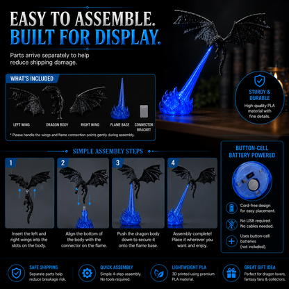 🐉🔥 3D Fire‑Breathing Dragon LED Light | Glowing Fantasy Bookshelf Decor