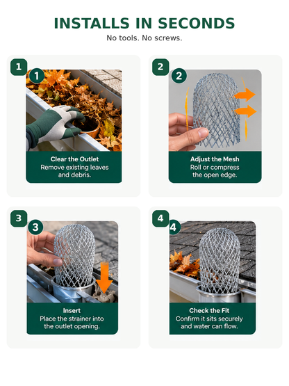 🍂 Expandable Metal Gutter Guard – Flexible Anti-Clog Downspout Leaf & Debris Strainer