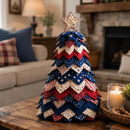 💥 LAST DAY 49% OFF - Americana Christmas Tree Quilt Kit – Easy Layered Fabric Holiday Décor for Quilting Lovers